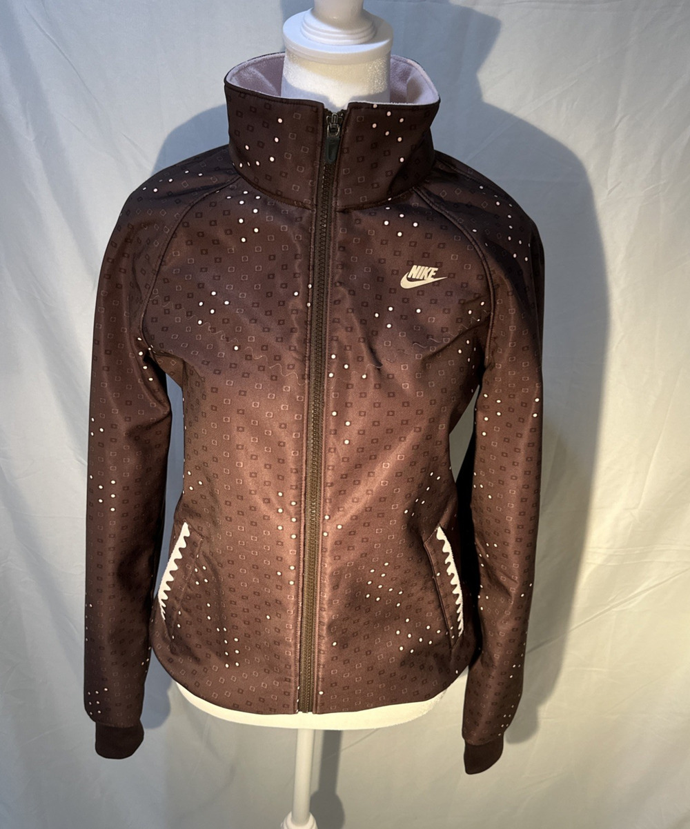 Nike Fast Repel Full‑Zip Running Jacket Women’s Size M Brown Pink Dots 2 Pockets
